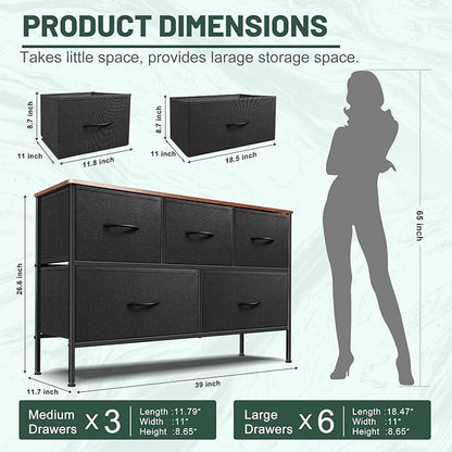 Dresser for Bedroom with 5 Drawers, Chest of Drawers, Storage Drawers Organizer - Image 3
