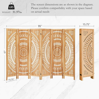 ALeesing 6 Panel Wood Room Divider Fully Assembled, Decorative Room Dividers - Image 2