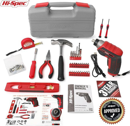 Hi-Spec 35pc Red Tool Kit with 3.6V USB Electric Screwdriver and Drill Set. - Image 7