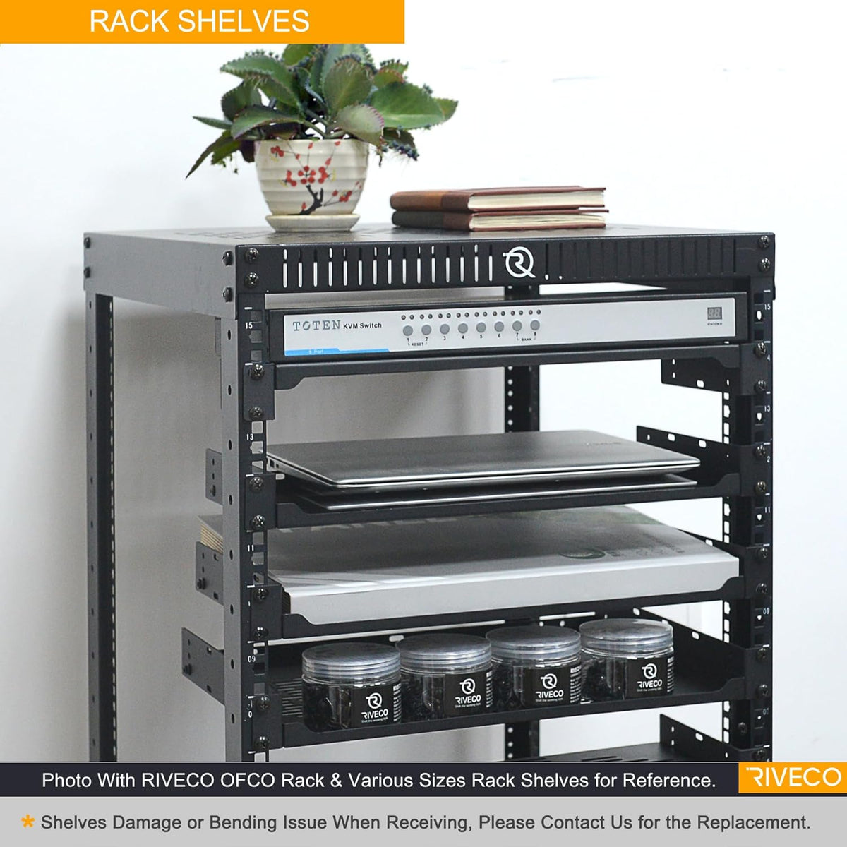 RIVECO 2 PCS 12” Rack Shelves for 19 inches Network Rack & Cabinets, 1U R...