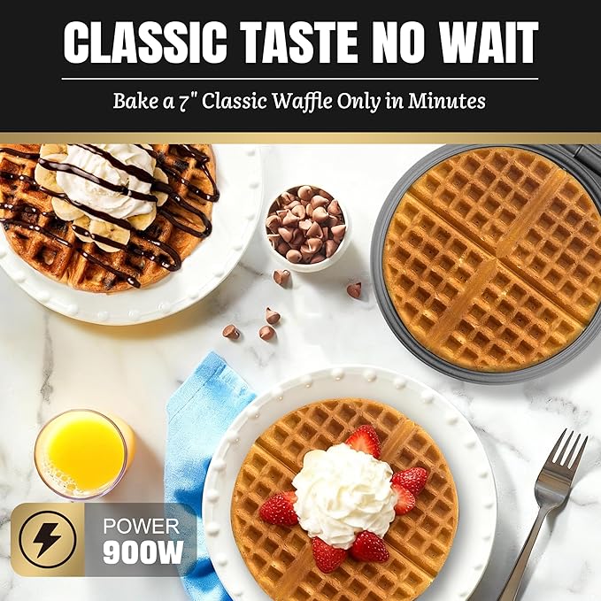 7 Inches Classic Waffle Maker Machine, Round Waffle Iron, Electric Waffle Maker - Image 2