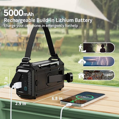 Emergency Weather Radio with AM/FM/NOAA/SW, 5 Ways Powered Solar Hand Crank - Image 3