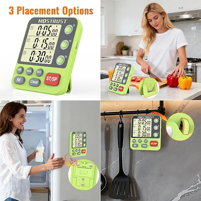 MOSTRUST Digital Dual Kitchen Timer, 3 Channels Countdown Triple Timer - Image 6