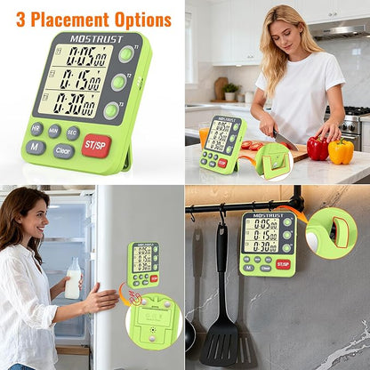 MOSTRUST Digital Dual Kitchen Timer, 3 Channels Countdown Triple Timer - Image 6