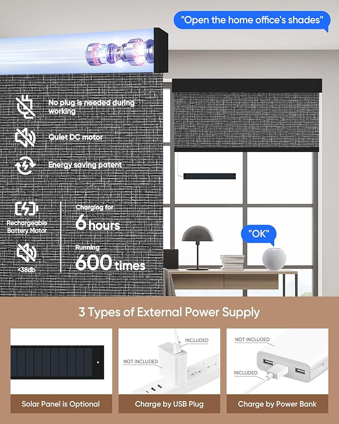 Kincmo Motorized Blinds with Remote, 100% Blackout Motorized Roller Shades Work - Image 3