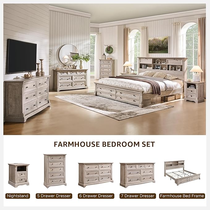 T4TREAM Farmhouse Nightstand Set of 2, Wood End Table w/Roman Column, Bedside - Image 7