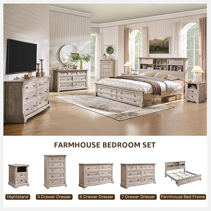 T4TREAM Farmhouse Nightstand Set of 2, Wood End Table w/Roman Column, Bedside - Image 7