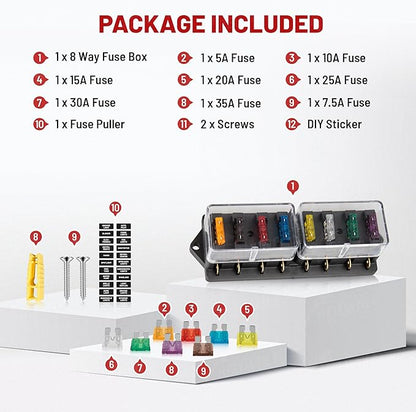RED WOLF Car 8-Way Blade Fuse Block Box Standard Circuit Fuses - Image 7