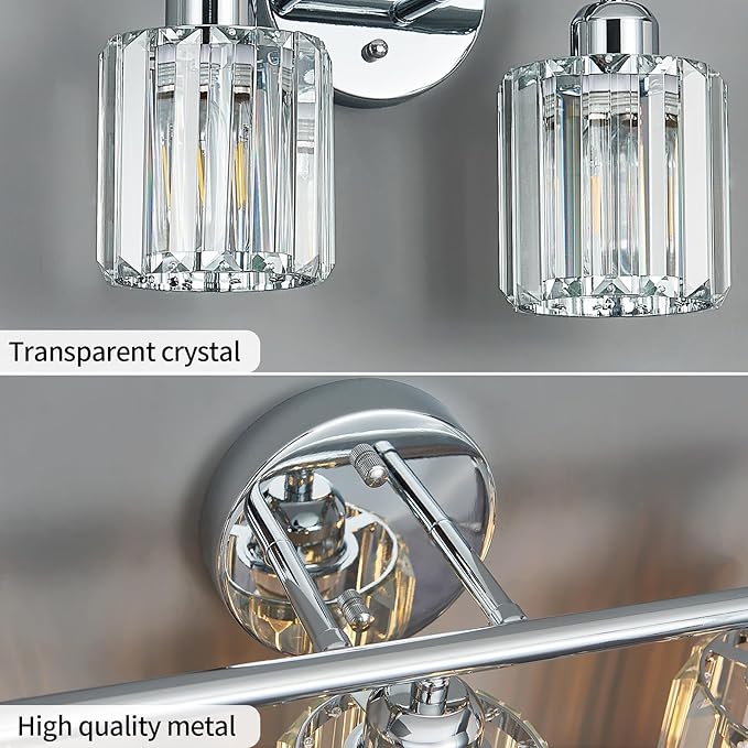 FDPBY Modern 3 Light Crystal Vanity Light, Chrome Vertical Bathroom Light - Image 5