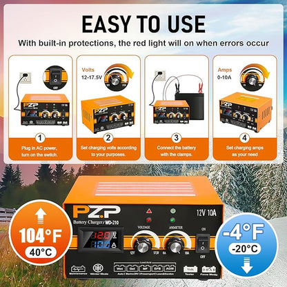 PZP 12V Manual Battery Charger Maintainer, 0 to 10A Arbitrarily Adjustable Car - Image 5