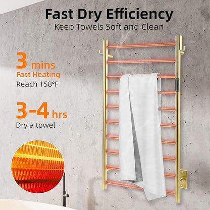 P&Bhusri Polished Gold Heated Towel Rack, 21.65" L x 39.4" H 10-bar Fast Dry - Image 3