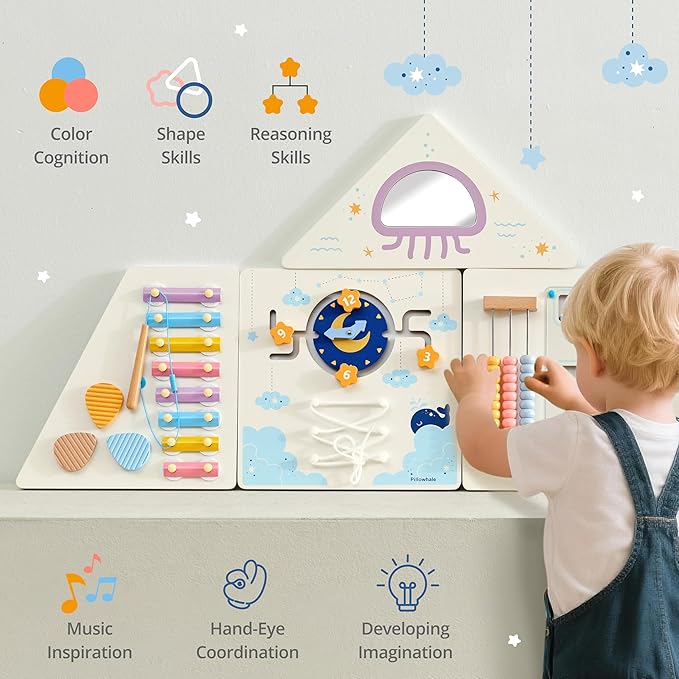 Tangram Activity Wall Busy Board Panels, 12-in-1 Learning Activity Center - Image 3