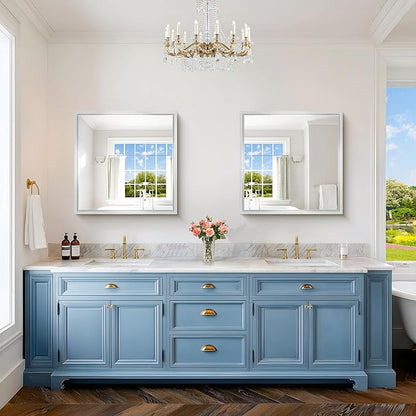 30x30 Inch Silver Bathroom Mirror, Brushed Silver Square Mirror - Image 2