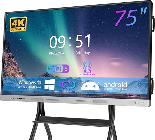 HKMLC Smart Board Elite Dual 75 Inch, Interactive Whiteboard 4K UHD Built-in by HKMLC
