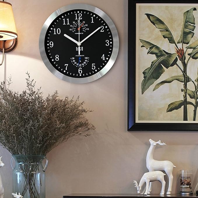 HITO 10 Inch Silent Wall Clock Battery Operated Non Ticking Glass Cover Silver - Image 6