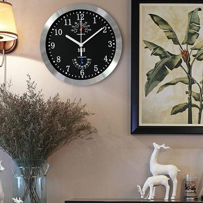 HITO 10 Inch Silent Wall Clock Battery Operated Non Ticking Glass Cover Silver - Image 6