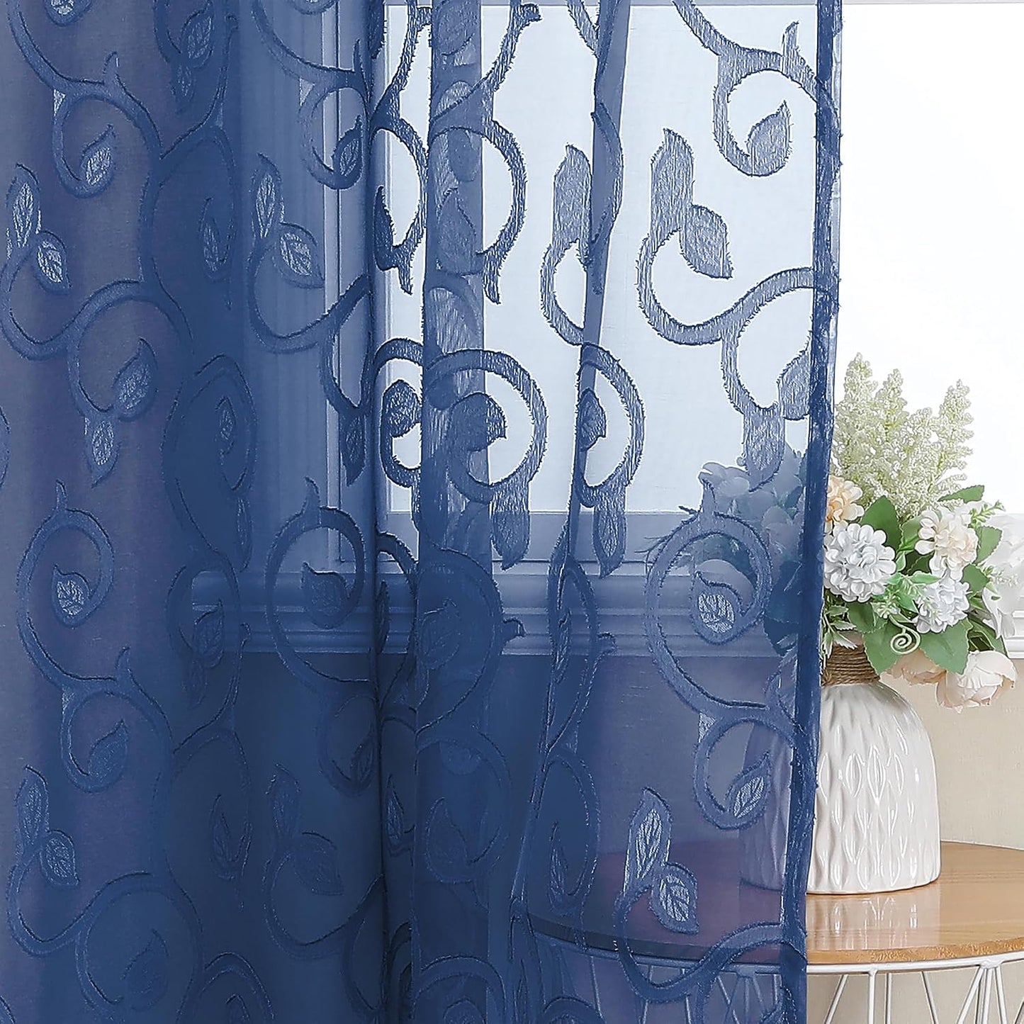 Furman Blue Sheer Curtains Tiers 36 inch Length, Light Filtering Soft Airy Clear Cafe Curtains Tier for Living Room Bedroom Farmhouse Small Windows Half Curtains, 2 Pcs, Each 40Wx36L inch
