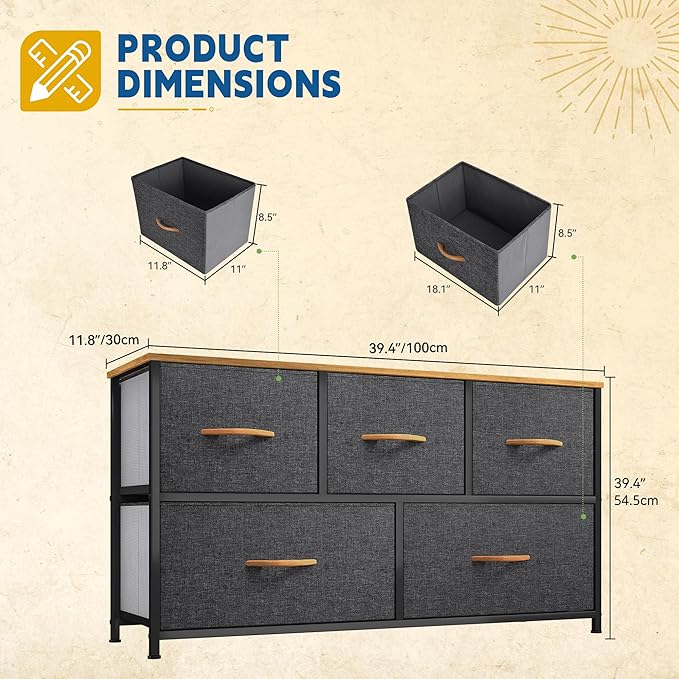 DWVO Dresser for Room with 5 Drawers - Image 3