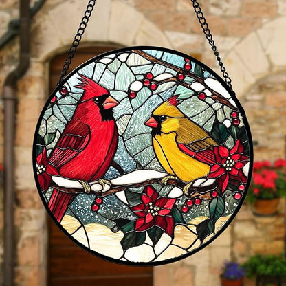 DASTOLL Stained Glass Window Hanging, Love Birds Cardinals Sun Catchers - Image 5
