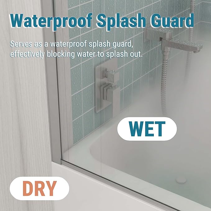 Sunrosa 24"×60" Bathtub Glass Panel, 8mm Thick Shower Screen, Brushed Nickel - Image 3