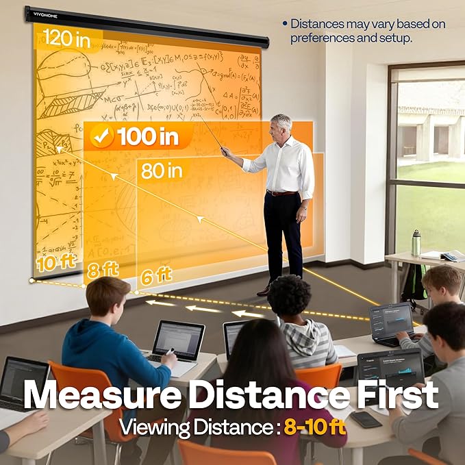 VIVOHOME 100 Inch 16:9 Pull Down Projector Screen, HD 4K Retractable Movie - Image 5