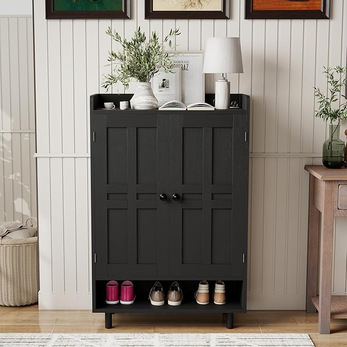 Farmhouse Shoe Cabinet with Doors, 6-Tier Wooden Shoe Organizer with Adjustable - Image 4