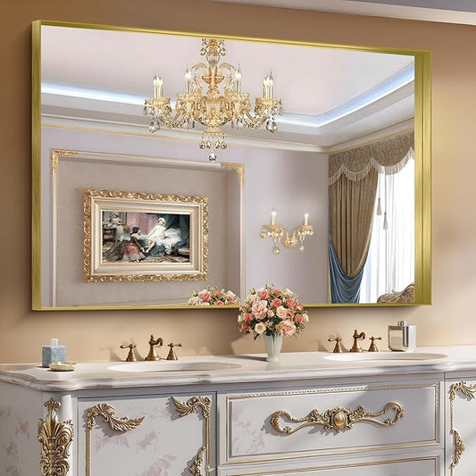 CIRCUMI Gold Bathroom Mirror, Brushed Finish, Tempered Glass, Large Mirror by CIRCUMIMirror