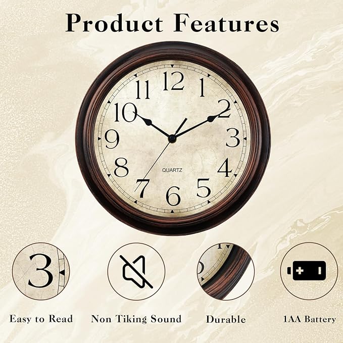 KECYET Wall Clock Battery Operated Vintage Silent Non-Ticking Analog Wall - Image 4