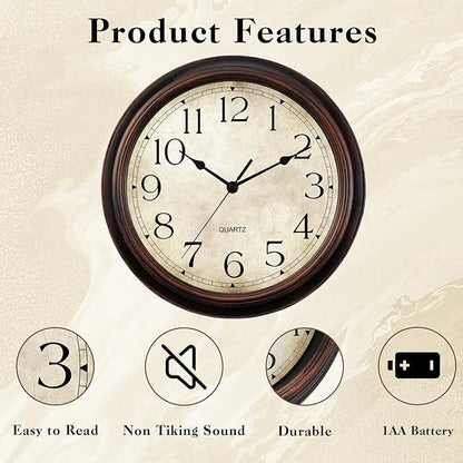 KECYET Wall Clock Battery Operated Vintage Silent Non-Ticking Analog Wall - Image 4