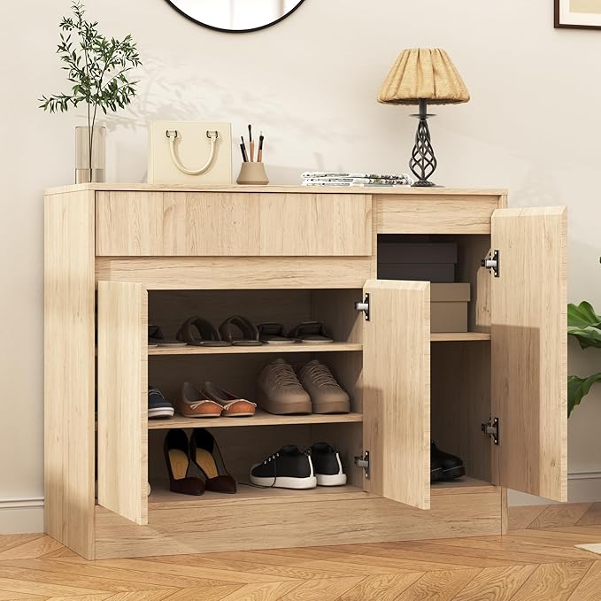Shoe Cabinet Storage with 3 Doors, Freestanding Shoe Cabinet with Drawer & by Housoul