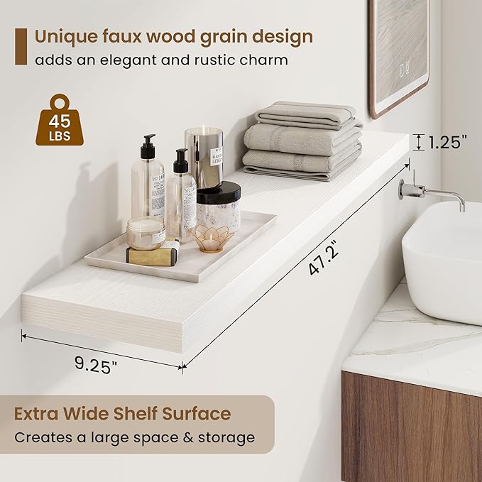 48in Floating Shelves for Wall, 2 Pack Long Wall Mounted Engineered Wood Shelves - Image 3