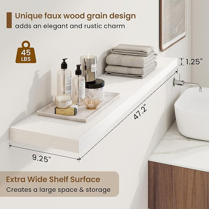48in Floating Shelves for Wall, 2 Pack Long Wall Mounted Engineered Wood Shelves - Image 3