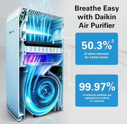 daikin mcb50ysau room air purifier for home, hepa shown in use