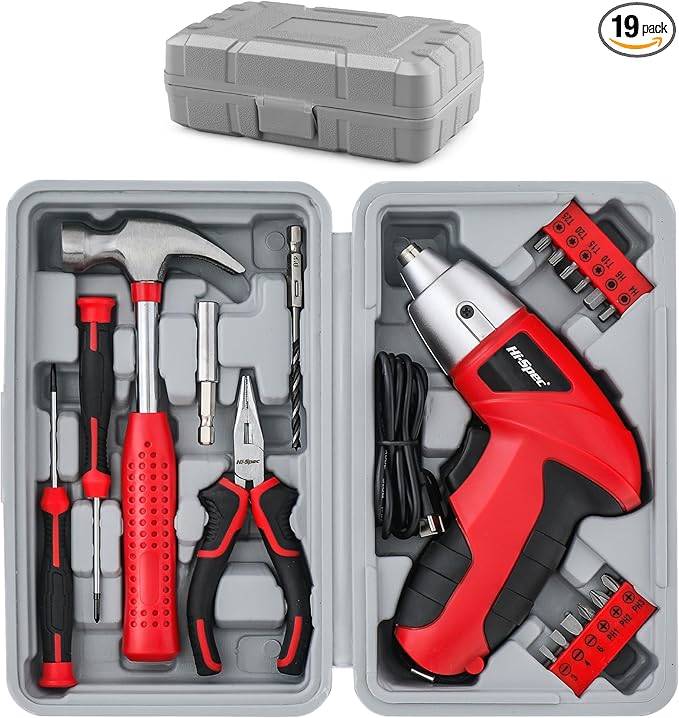 Hi-Spec 19pc 3.6V USB Small Power Screwdriver & Home DIY Tool Kit Set. Cordless by Hi-SpecToolsUSA