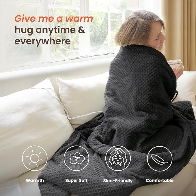 Heated Blanket Electric Throw Waffle, 50x60 Inches Sherpa Fleece Fast Heating - Image 3