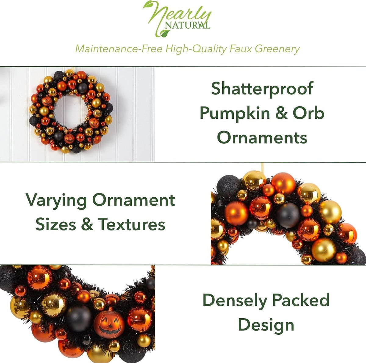 Nearly Natural 19" Shatterproof Pumpkin Ornament Halloween Wreath