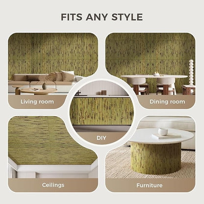 OUZUGIE 2 Pack 96x24 Inch Natural Bamboo Wall Panel – Green Burned Pole Wrap - Image 4