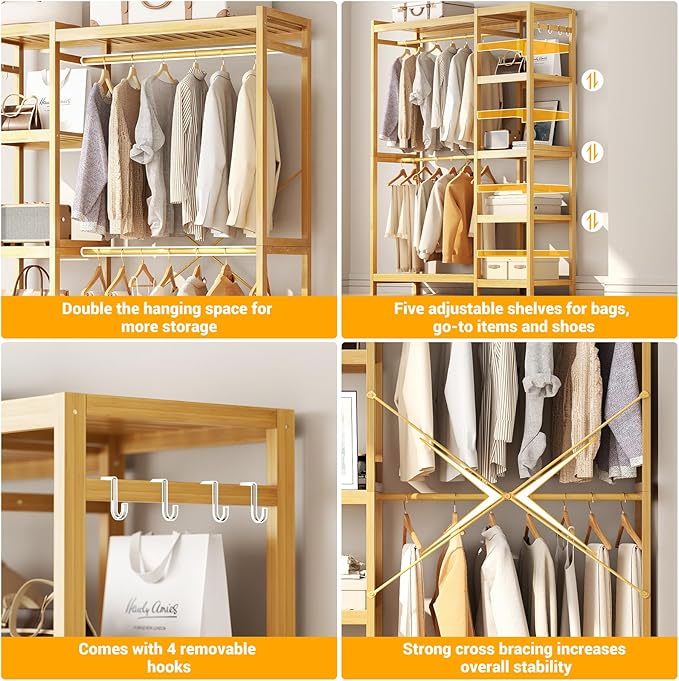 Homykic Bamboo Clothes Rack Garment Rack - Image 5