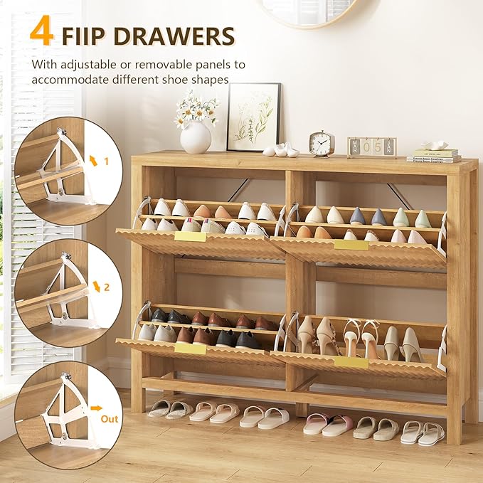 Shoe Cabinet Storage for Entryway, Fluted Shoe Cabinet - Image 4