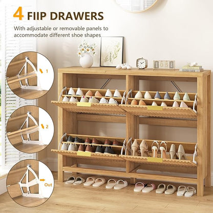 Shoe Cabinet Storage for Entryway, Fluted Shoe Cabinet - Image 4