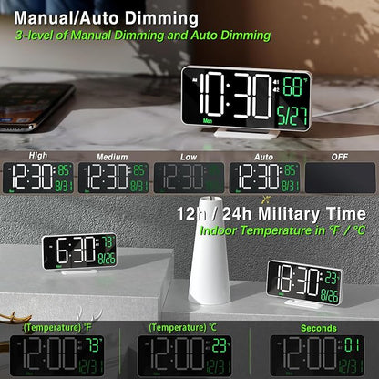 KOSUMOSU Digital Clock for Bedroom, 6.7" Desk Clock LED - Image 2