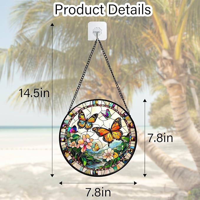 DASTOLL Stained Glass Window Hanging, Butterflies Flying in The Sky Suncatcher - Image 2