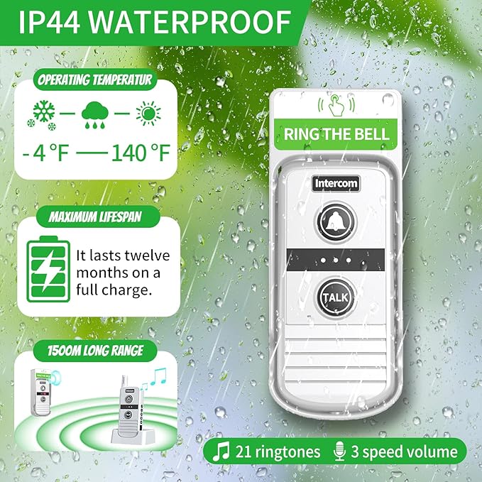 Wireless Intercom Doorbell, 4900ft Long Range Home Intercom System, Two Way - Image 6