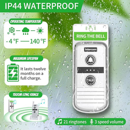 Wireless Intercom Doorbell, 4900ft Long Range Home Intercom System, Two Way - Image 6
