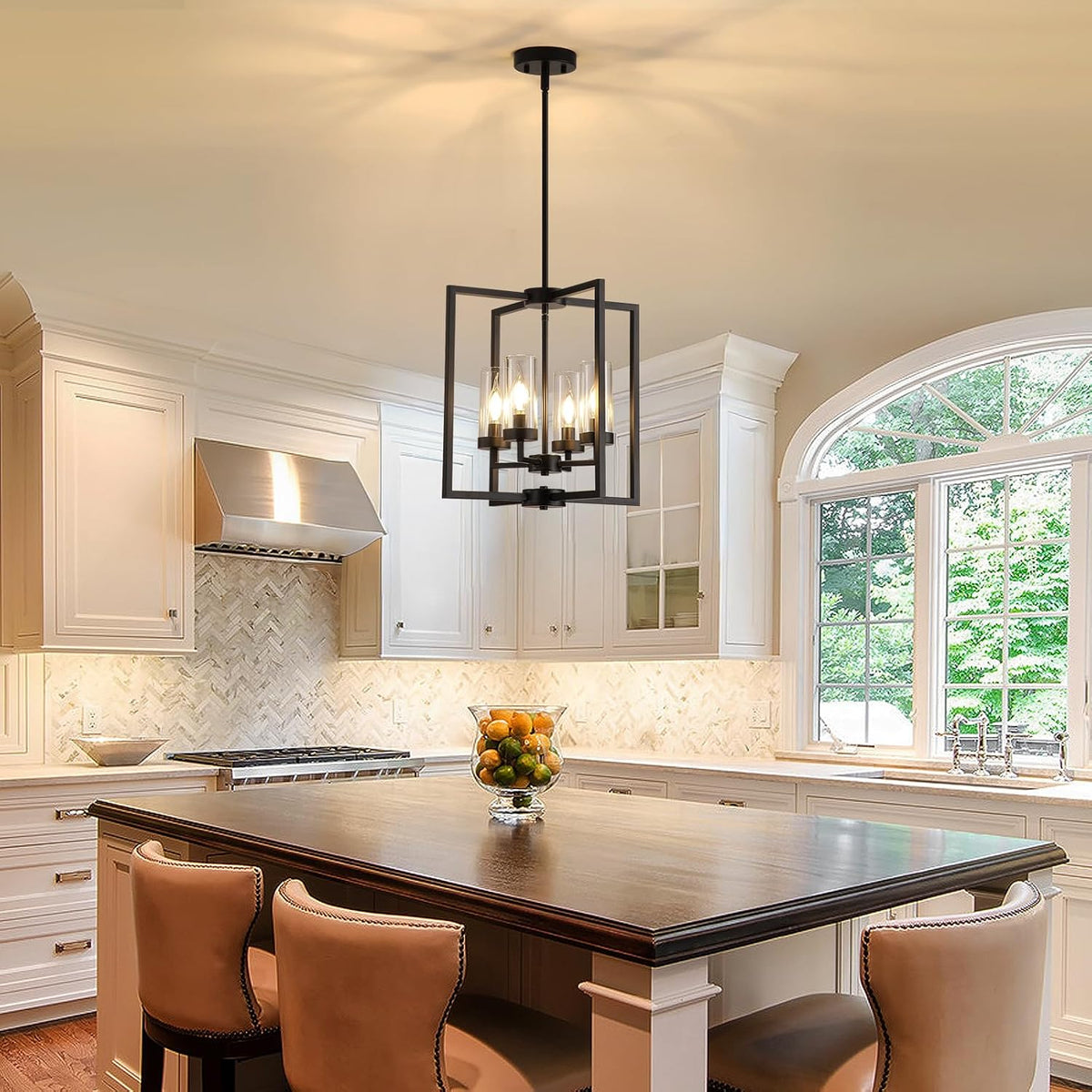 Black Chandeliers for Dining Room, 4-Light Entryway Chandelier for Foyer, 15....