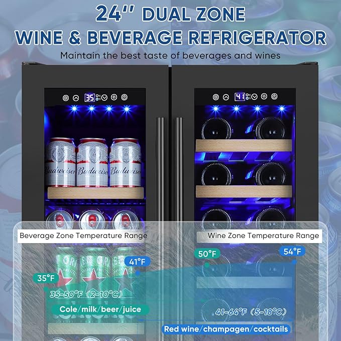 Wine and Beverage Refrigerator 24", Upgraded Dual Zone Wine Beverage Cooler - Image 3