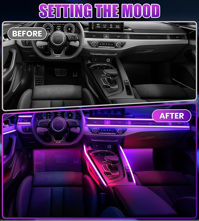 KENANEK 234’’ Acrylic Car Ambient Lighting Kit – 8 RGB LED Light Strips - Image 3
