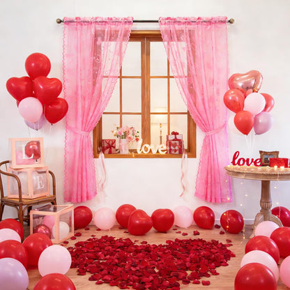 Valentine's Day Lace Curtains 63 Inch Length for Living Room Pink | Holiday Decoration Love Heart Embroidery Weave Sheer Curtains, Rod Pocket Country Rustic Drapes 54 x 63 Inch 2 Panels