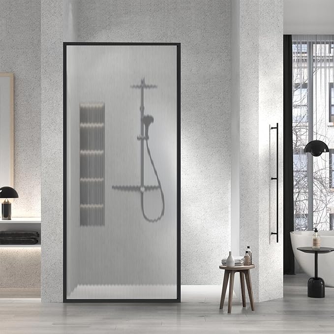 Shower Door 34" X 74" Clear Tempered Fluted Glass Framed Shower Screen Shower - Image 5