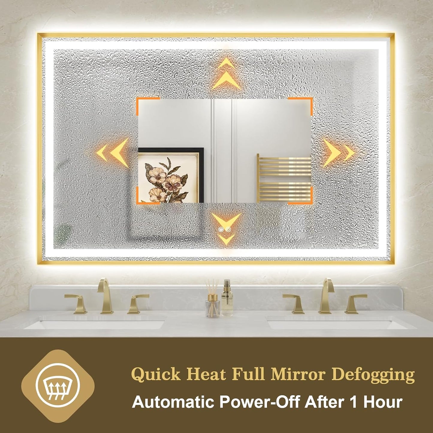 LED Bathroom Mirror 30"x36" Inch Brushed Gold Metal Frame Lighted Bathroom Vanity Mirror with Lights, Brighter Frontlit and Backlit Light up Anti Fog Mirror, 3-Color Dimmable, Memory Function